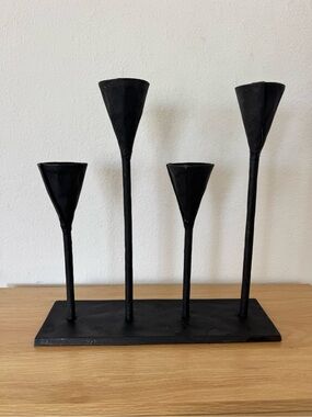 Vintage Pottery Barn Petaluma Brutalist Cast Iron Black 4-Taper Candle Holder